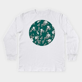 Bold dark mint floral Kids Long Sleeve T-Shirt